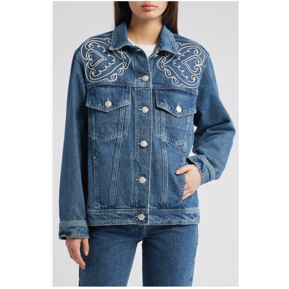 FARM Rio | Jackets & Coats | Farm Rio Blue Denim Jacket White Heart ...